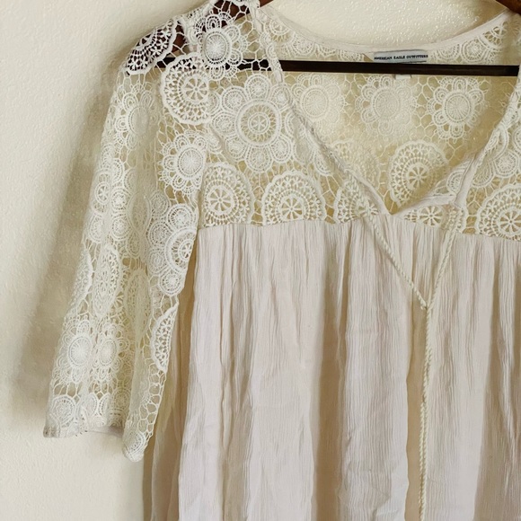 American Eagle M White Lace Boho Top - Picture 3 of 10